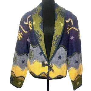 Vintage Flashback Tapestry Blazer Blanket Jacket Sz M Snowflake Star Shawl Woven